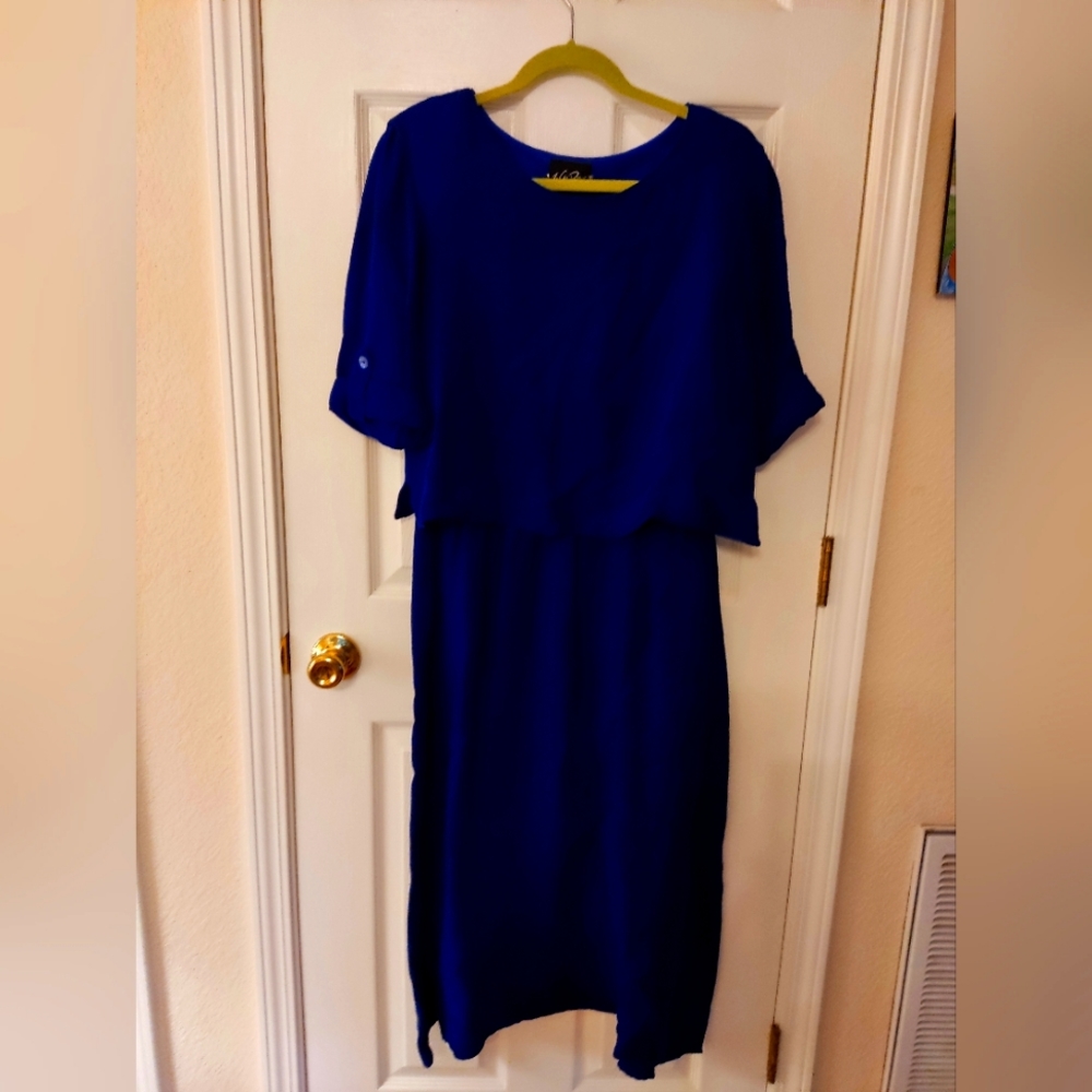 Wild Rose Women's Dress Size 14 Royal Blue Rayon Vintage